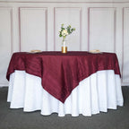 Taffeta 90"x90" Table Overlay Square Tablecloth Burgundy - Accordion Crinkle Table Cover