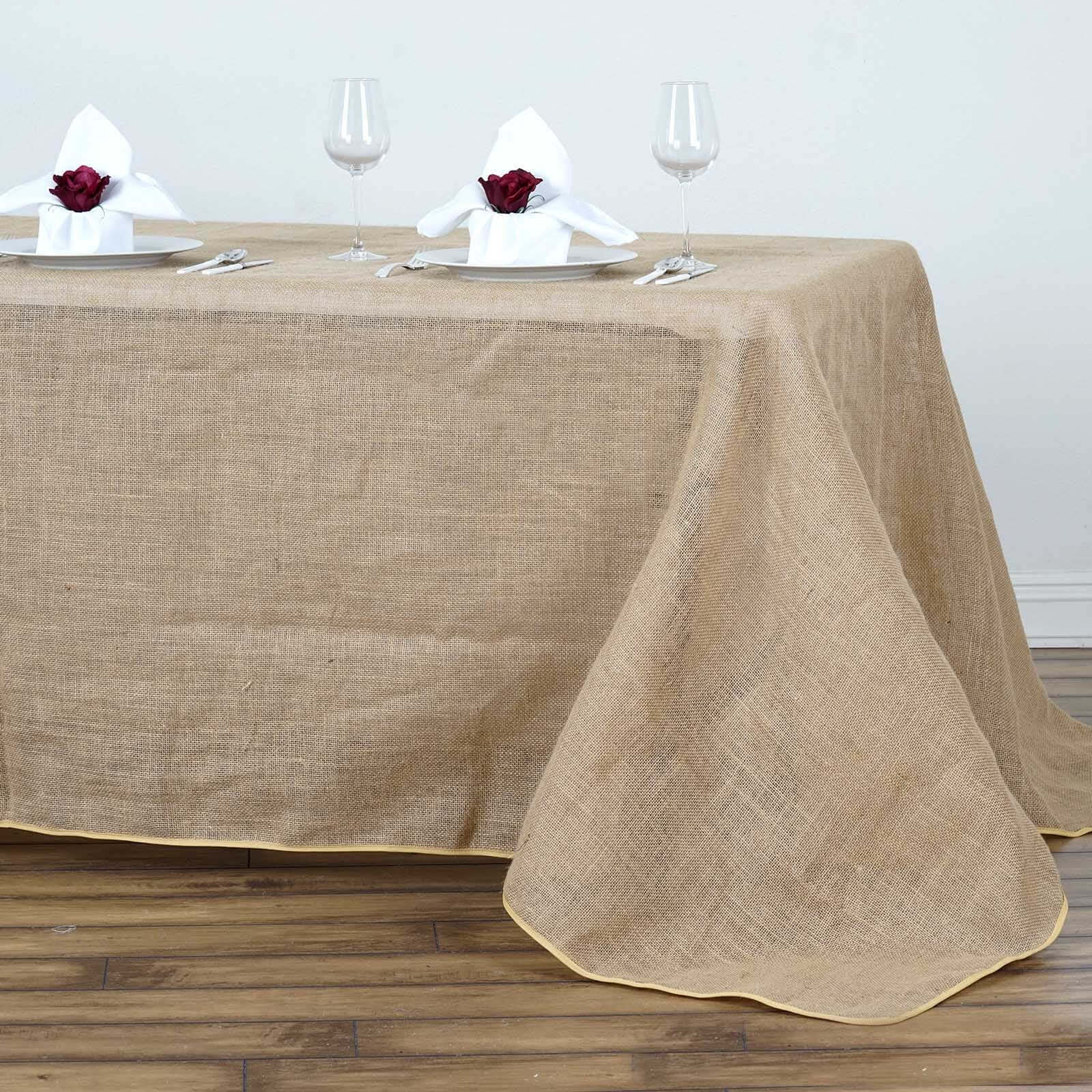 Burlap Jute 90"x156" Rectangle Tablecloth Natural - Rustic Boho Chic Seamless Table Linen