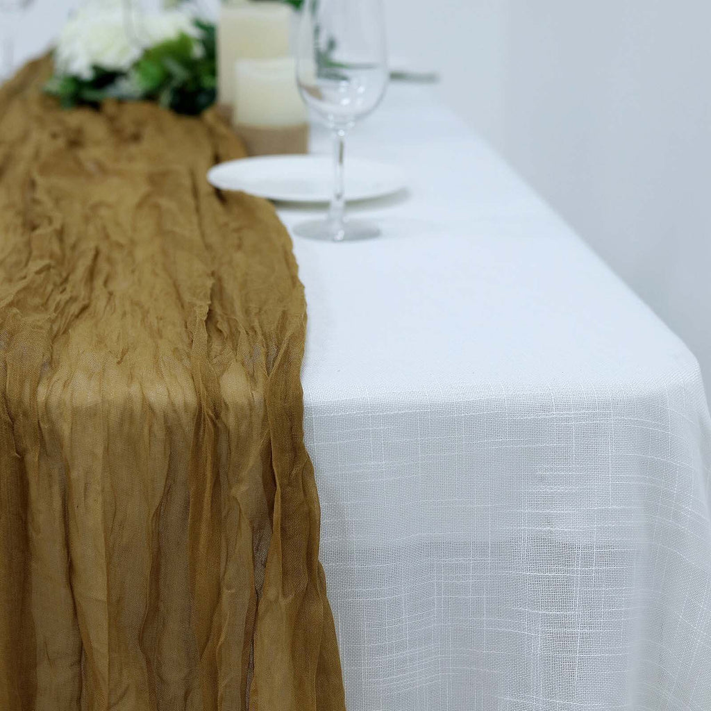 Gauze Cheesecloth 10ft Table Runner Gold - Soft & Rustic Boho Linen Runner