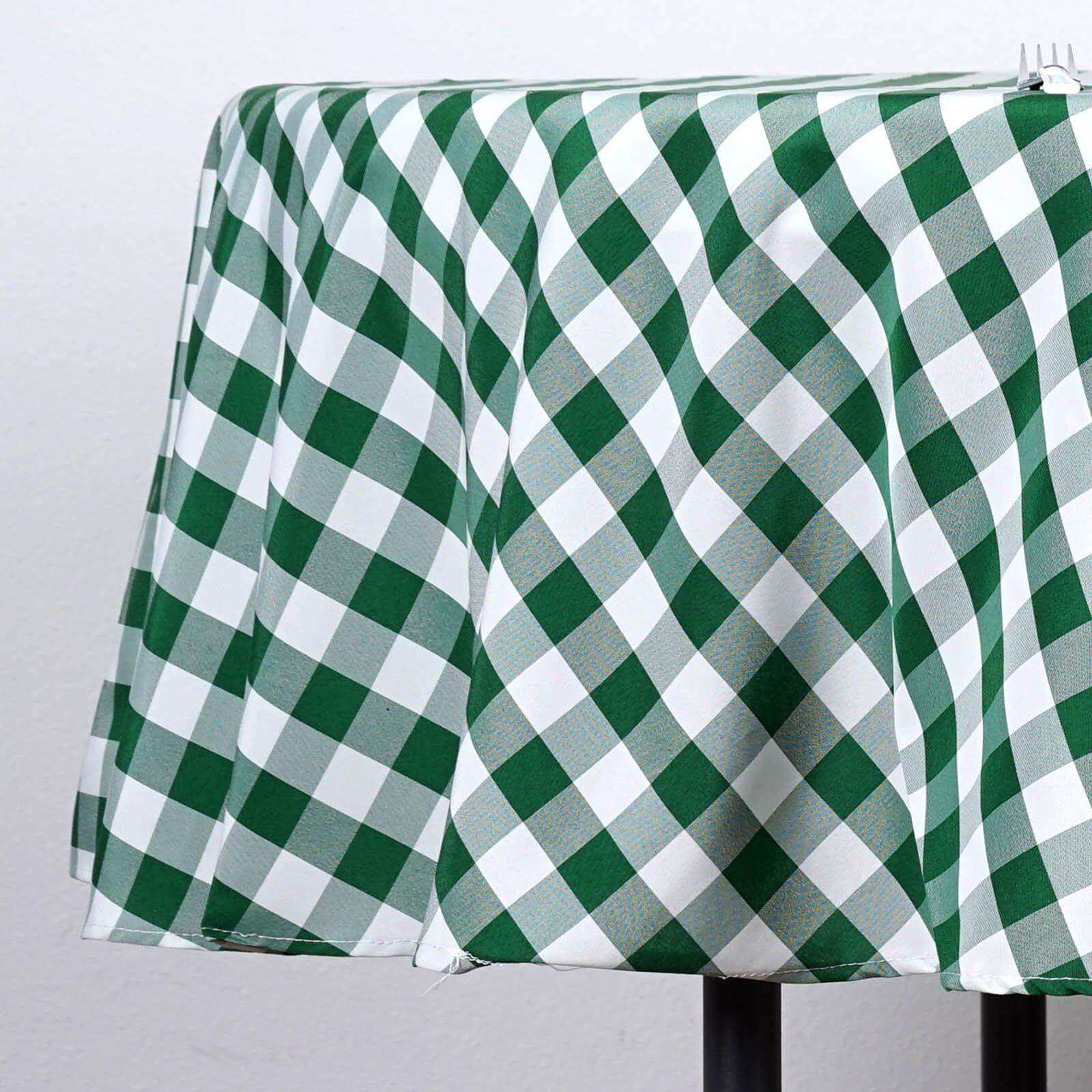 Polyester 90" Round Tablecloth White/Green - Checkered Buffalo Plaid Table Cover
