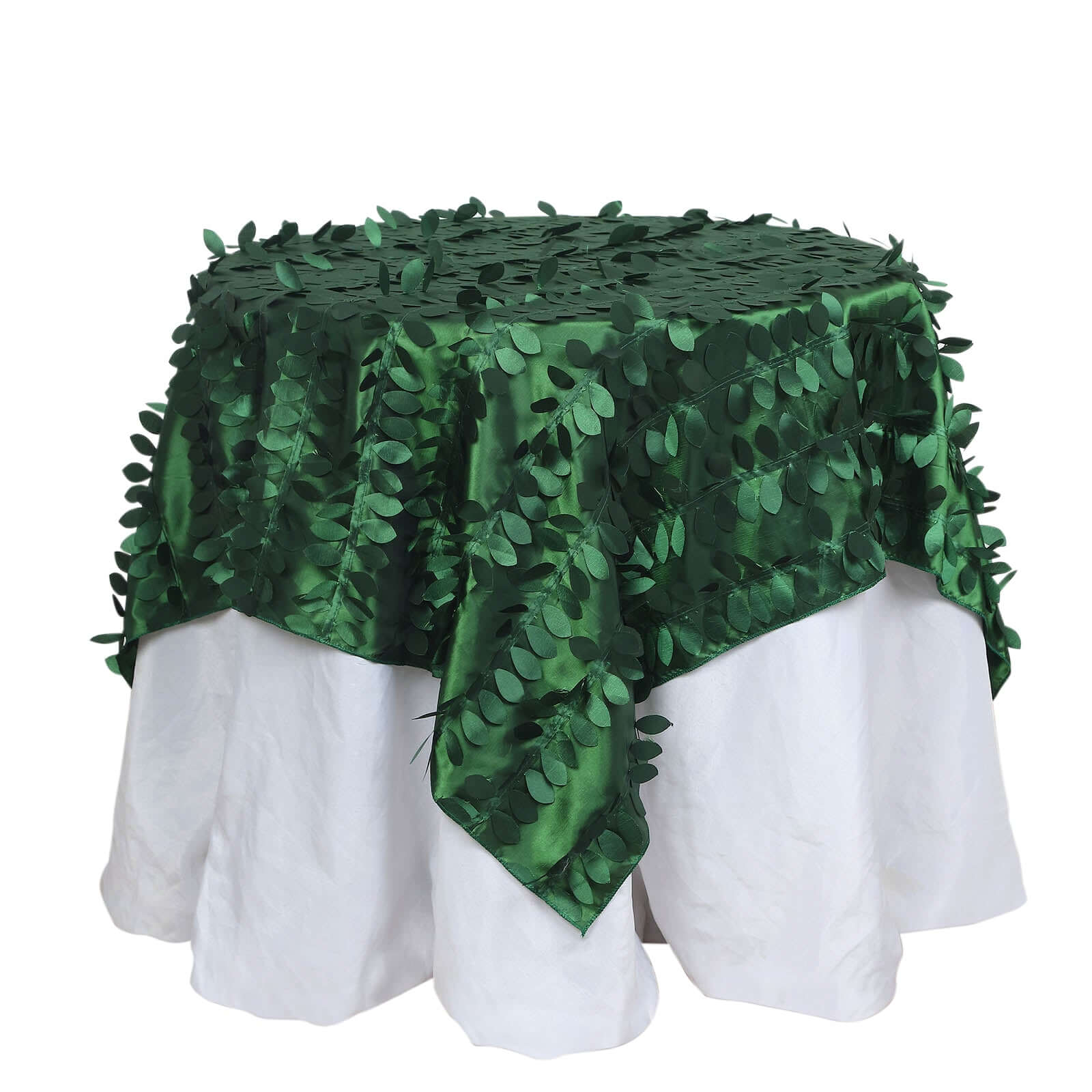 Taffeta 54"x54" Table Overlay Square Tablecloth Green 3D Leaf Petal Table Cover