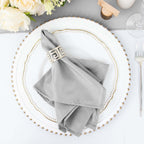 5 Pack Polyester 17"x17" Napkins Silver - Durable & Wrinkle Resistant Dinner Napkins