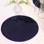 6-Pack Placemats Glitter Design Navy Blue Sparkle Round - Non-Slip Decorative Dining Table Mats 13"