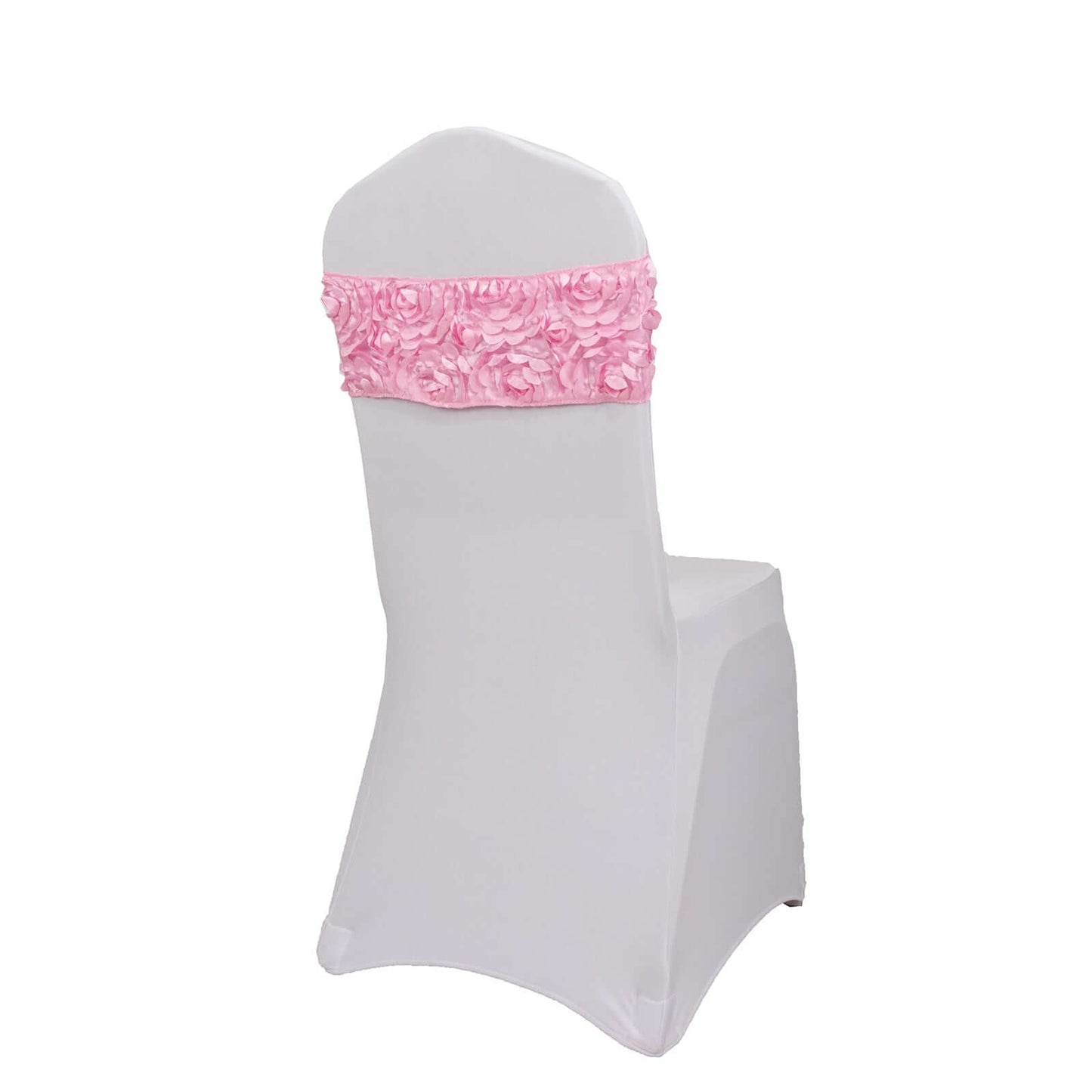 5 Pack Satin Spandex Chair Sashes Pink - Rosette Design Stretch Chair Bands 6"x14"