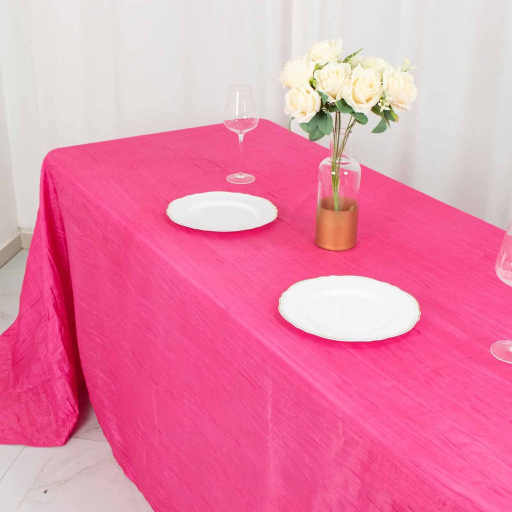 Taffeta 90"x132" Rectangle Tablecloth Fuchsia - Seamless Accordion Crinkle Table Cover
