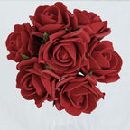 24 Roses 2" Red Artificial Foam Flowers With Stem Wire and Leaves