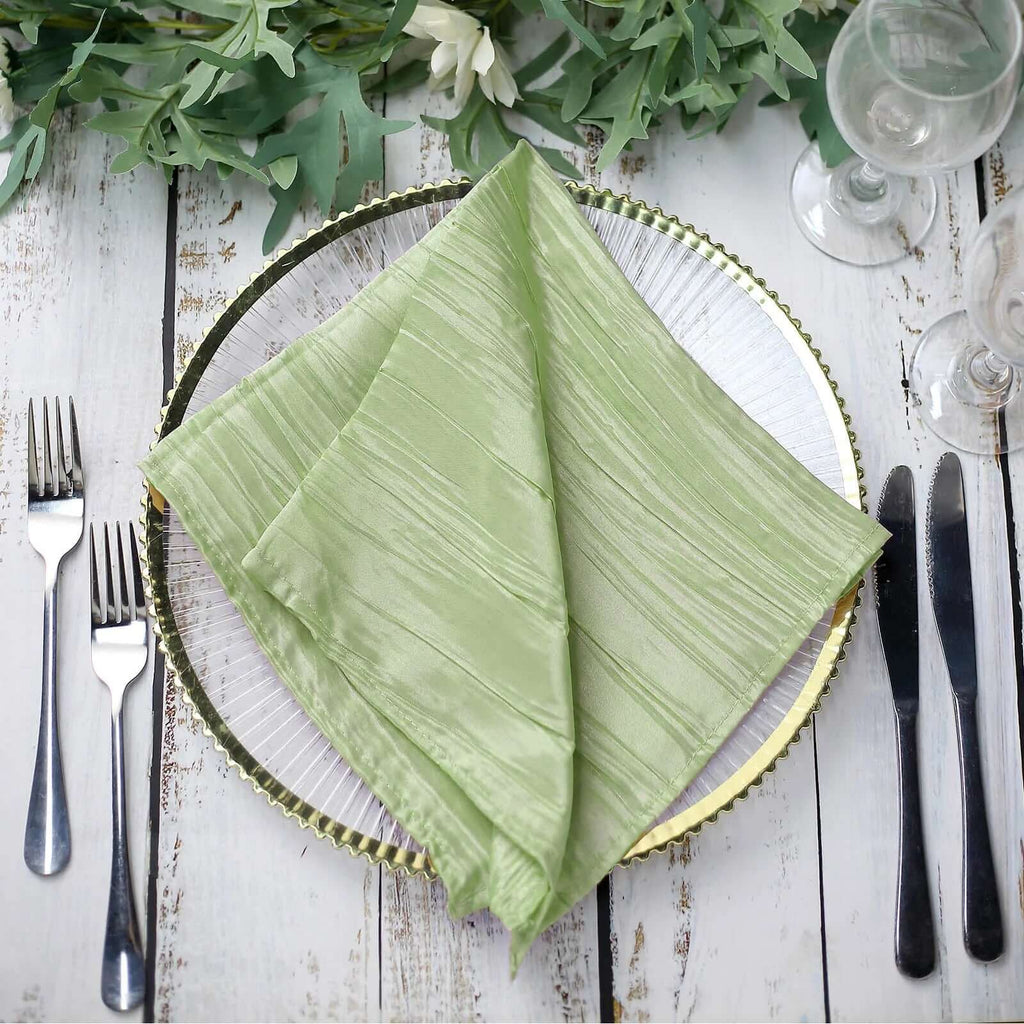 5 Pack Taffeta 20"x20" Napkins Sage Green - Accordion Crinkle Dinner Napkins