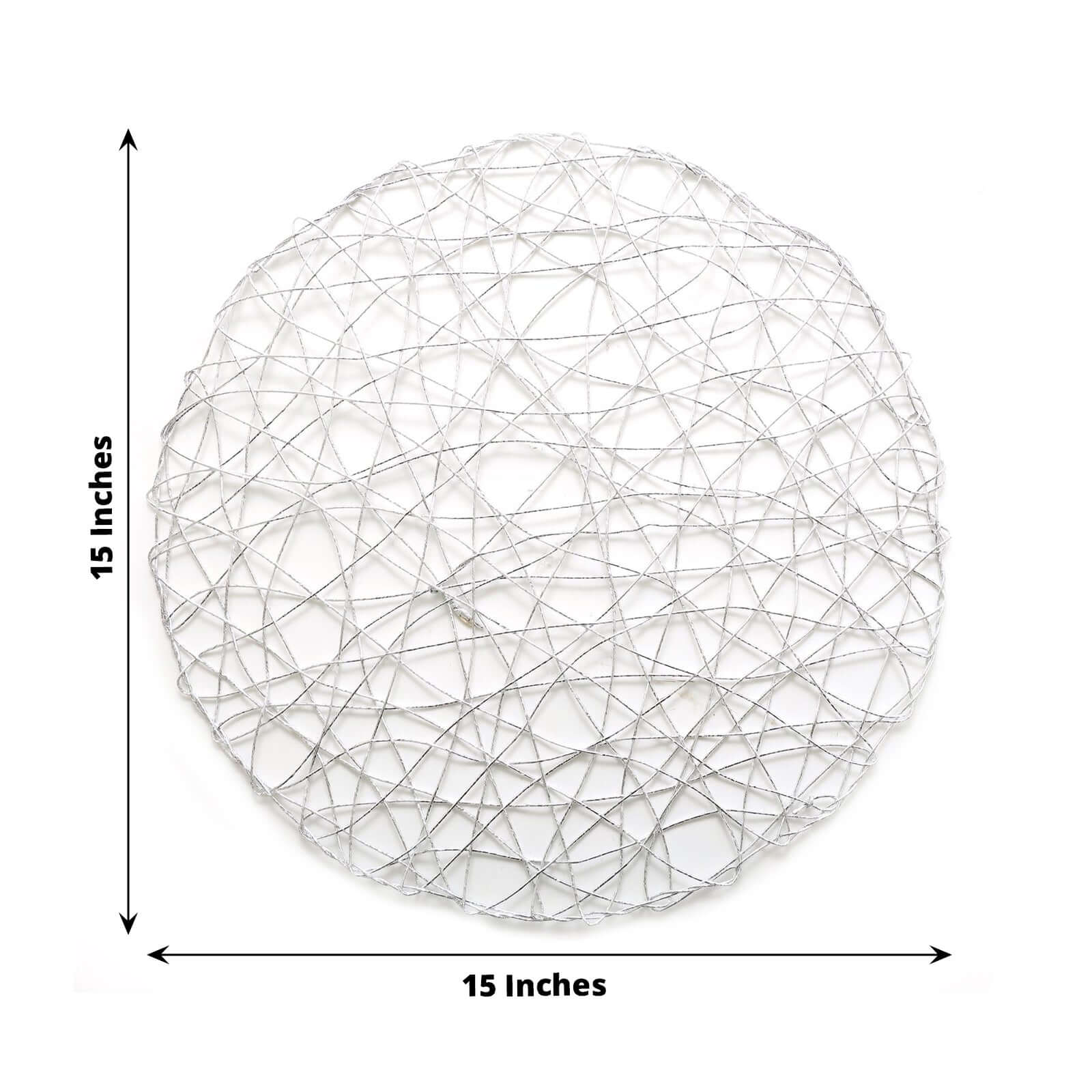 6-Pack Table Placemats Woven Fiber Design Silver Round - Disposable Mats for Dining and Events 15"