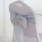 5 Pack Linen Chair Sashes 6"x108" Slubby Textured Silver - Durable Wrinkle-Resistant Decor for Weddings & Gatherings