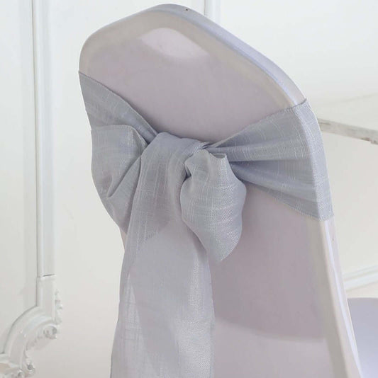 5 Pack Linen Chair Sashes 6"x108" Slubby Textured Silver - Durable Wrinkle-Resistant Decor for Weddings & Gatherings