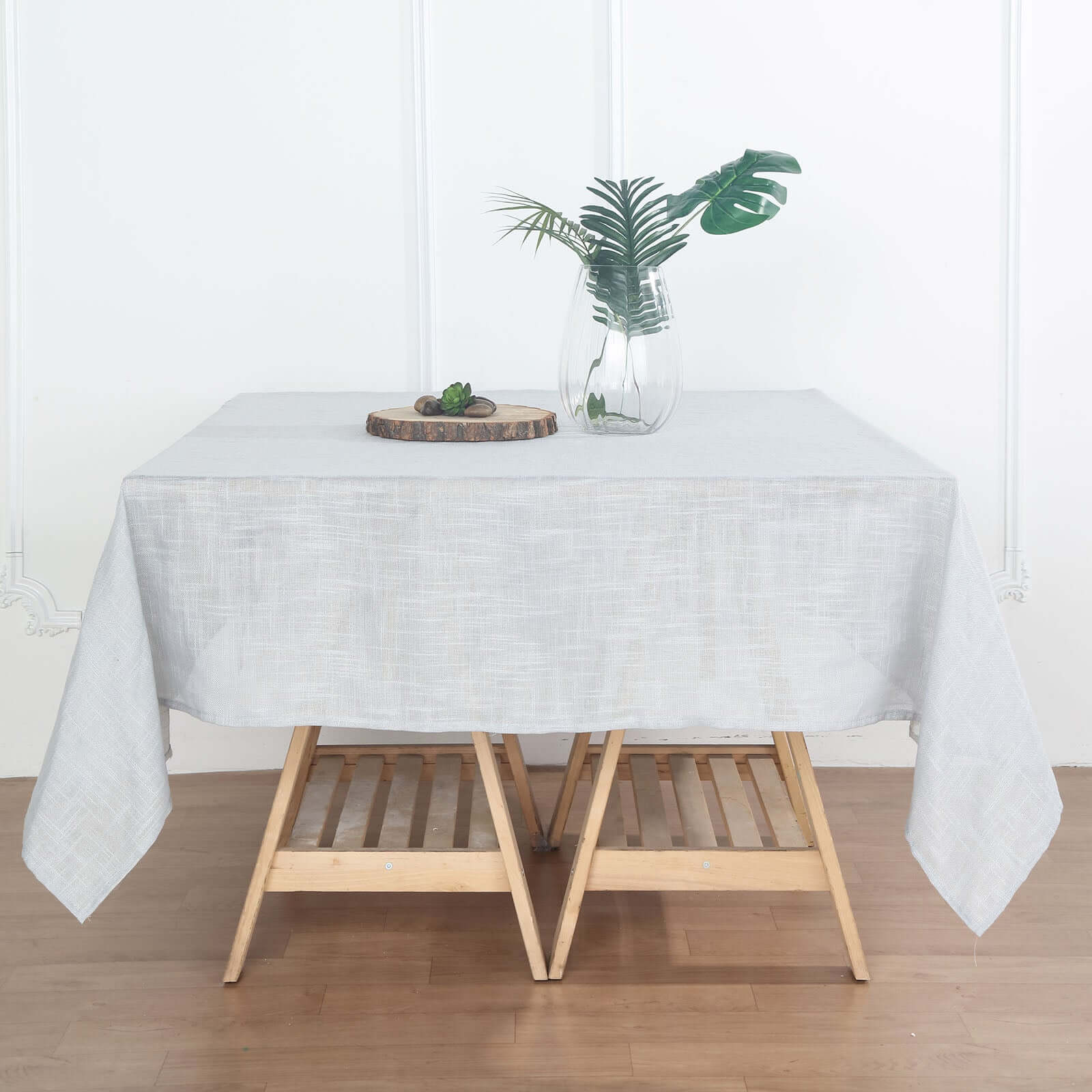 Linen 72"x72" Table Overlay Square Tablecloth Silver - Slubby Textured Wrinkle-Resistant Design for Stylish Occasions