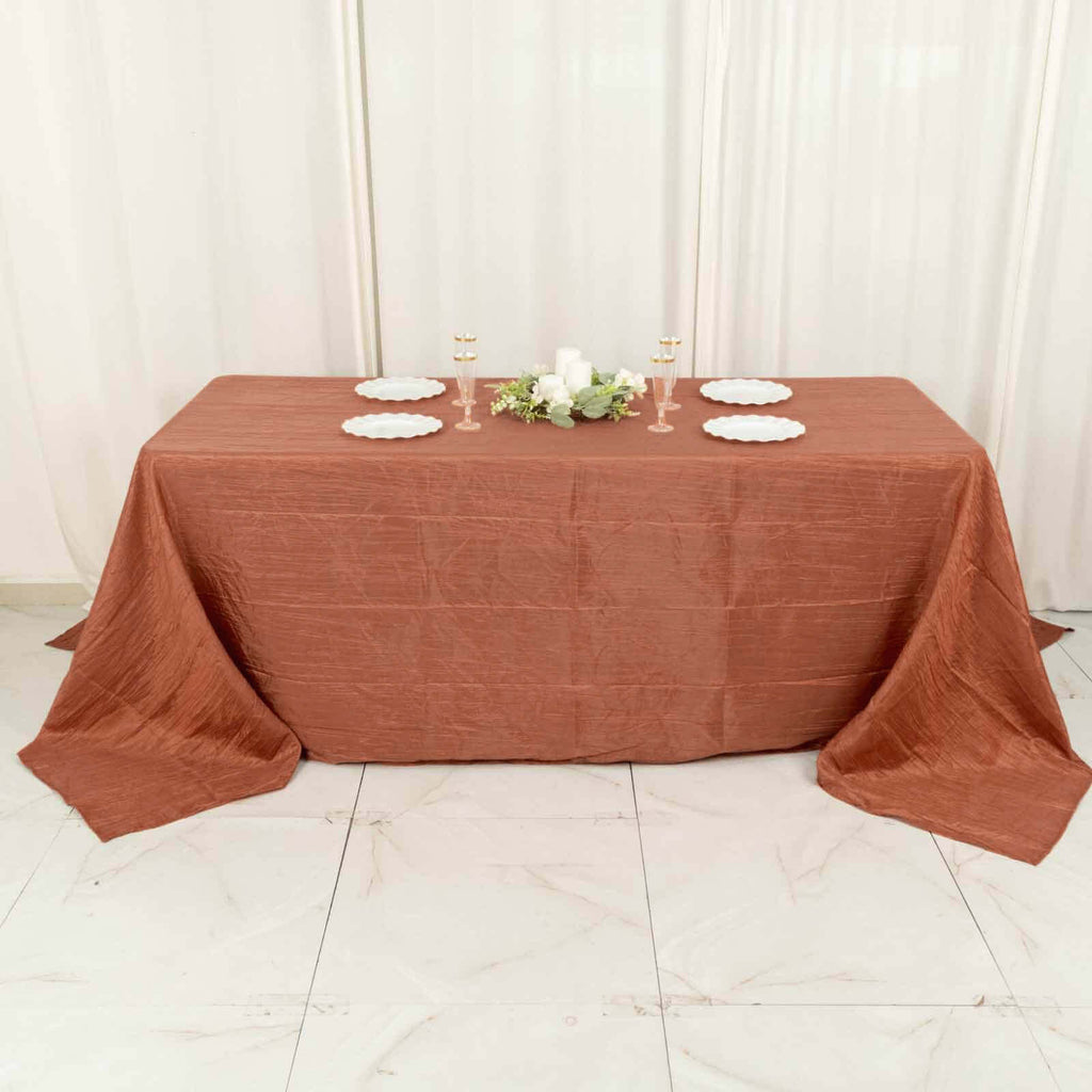 Taffeta 90"x132" Rectangle Tablecloth Terracotta (Rust) - Seamless Accordion Crinkle Table Cover