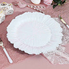 6-Pack Acrylic Plastic Round Charger Plates 13" in White with Reef Design, Classy Dinner Party Charger Tableware