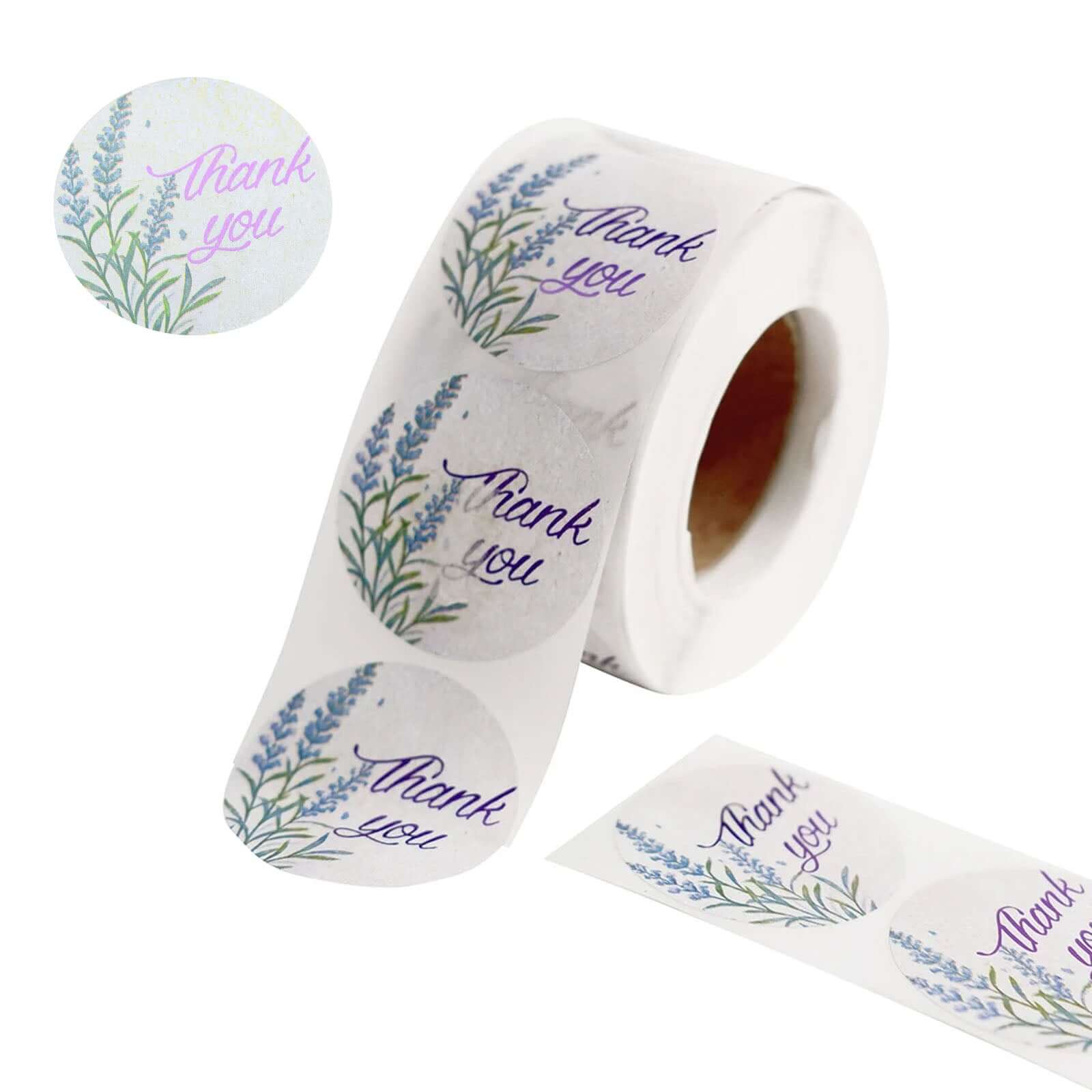 500Pcs 1.5" Thank You Purple Lavender Print Stickers Roll, Labels For DIY Envelope Seals - Round