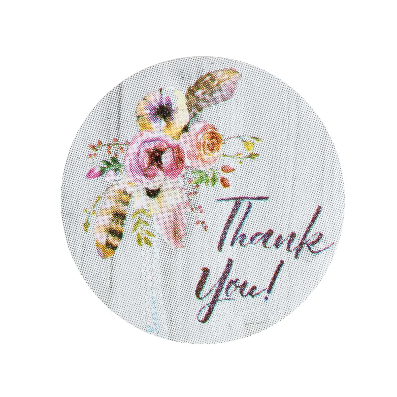 500Pcs 1" Thank You Rustic Floral Boho Chic Stickers Roll, Labels For DIY Envelope Seal - Round