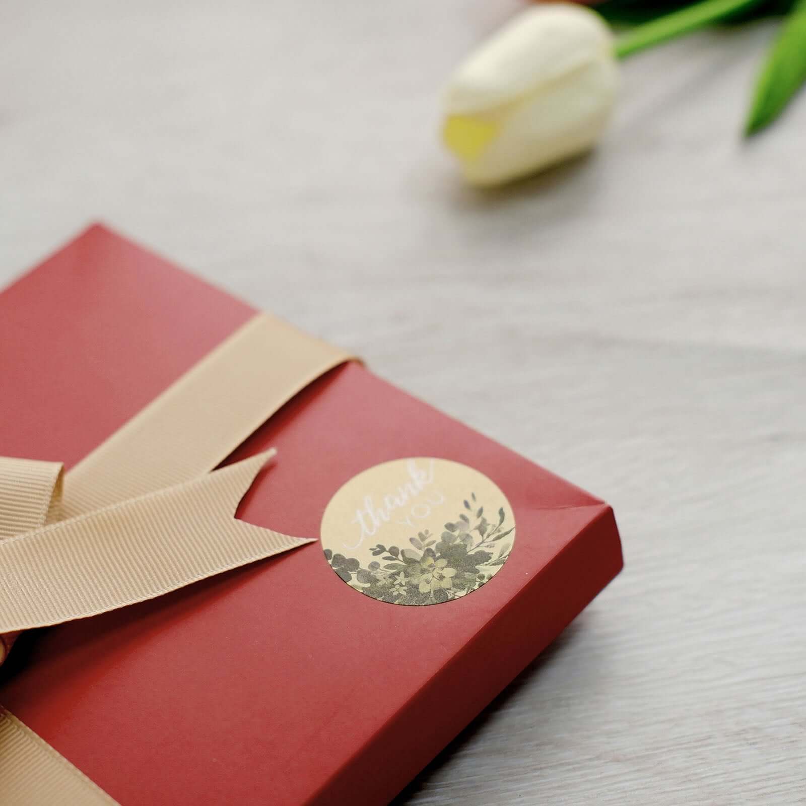 500Pcs 1.5" Thank You White Text With Natural Greenery Stickers Roll DÃ©cor Labels and Seals for DIY Envelope - Round