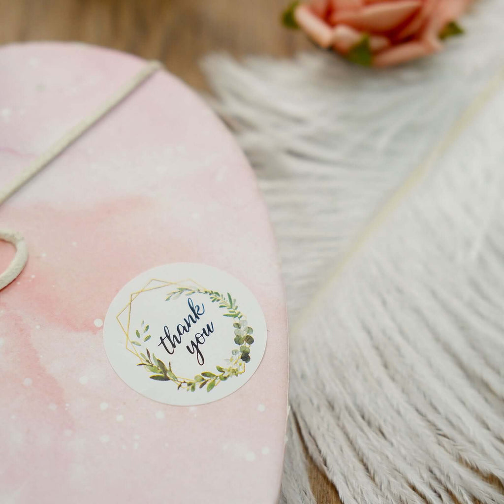 500Pcs 1.5" Thank You Gold and Green Leaf Frame Stickers Roll DÃ©cor, Labels and Seals For DIY Envelope - Round