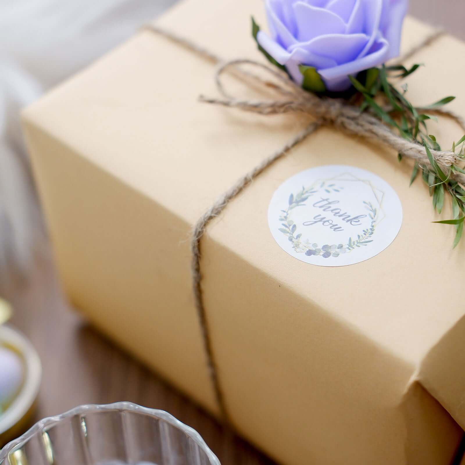 500Pcs 1.5" Thank You Gold and Green Leaf Frame Stickers Roll DÃ©cor, Labels and Seals For DIY Envelope - Round