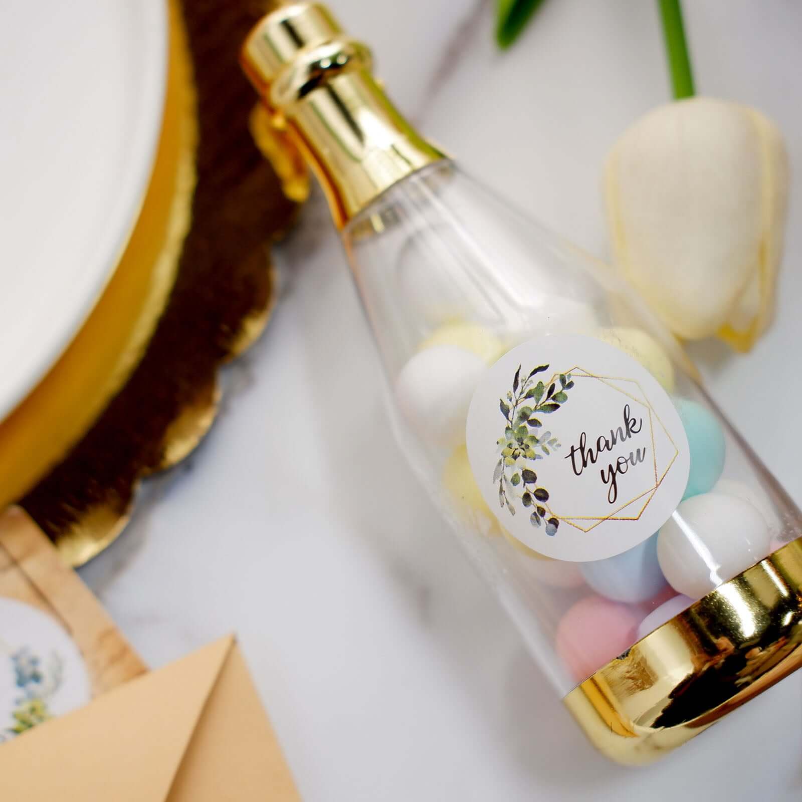 500Pcs 1.5" Thank You Gold and Green Leaf Frame Stickers Roll DÃ©cor, Labels and Seals For DIY Envelope - Round