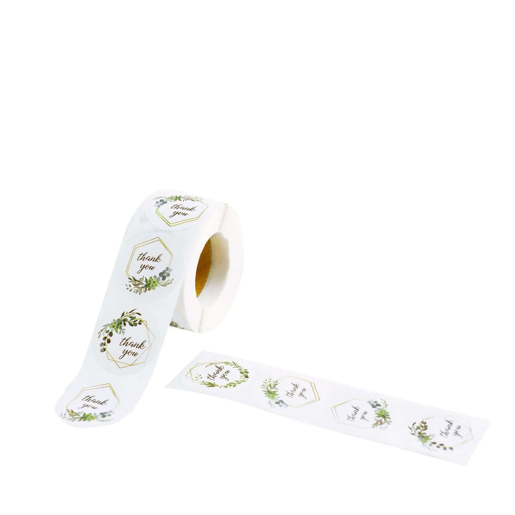 500Pcs 1.5" Thank You Gold and Green Leaf Frame Stickers Roll DÃ©cor, Labels and Seals For DIY Envelope - Round