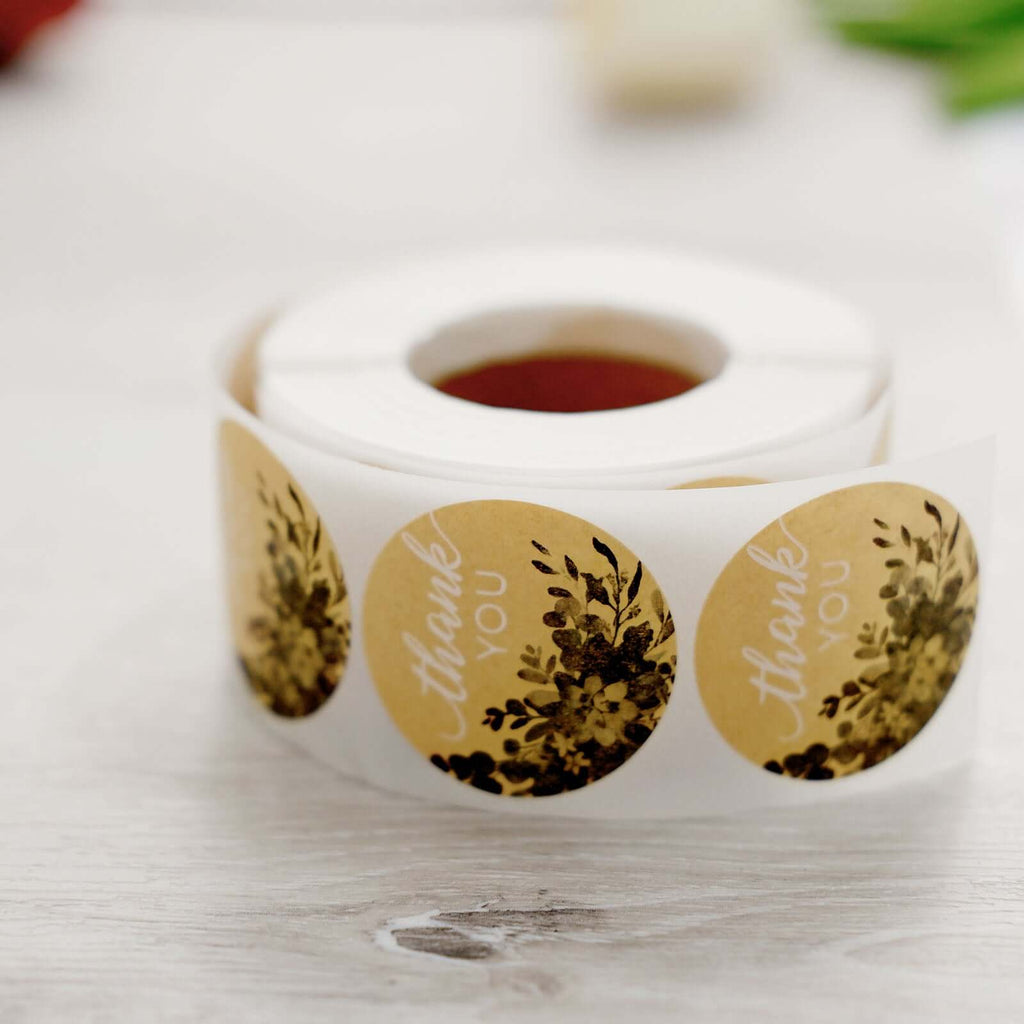 500Pcs 1.5" Thank You White Text With Natural Greenery Stickers Roll DÃ©cor Labels and Seals for DIY Envelope - Round