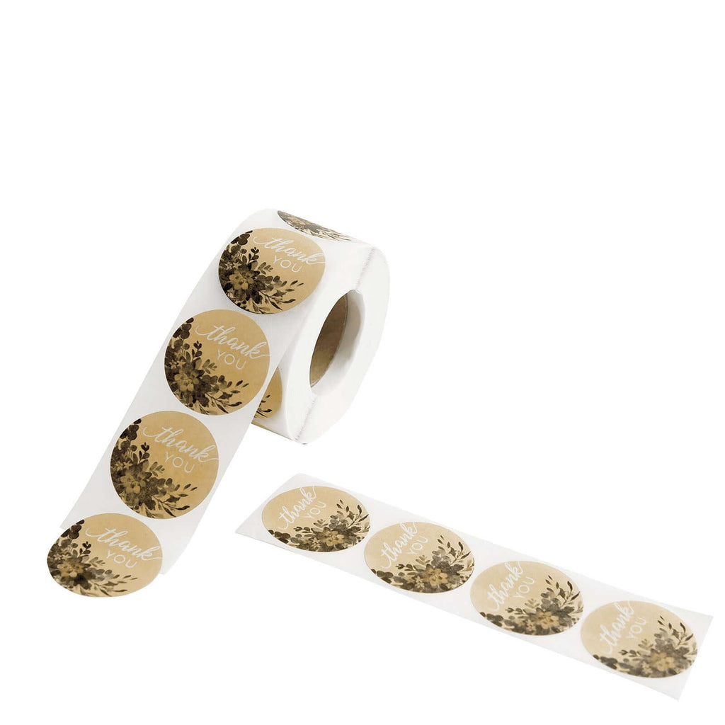 500Pcs 1.5" Thank You White Text With Natural Greenery Stickers Roll DÃ©cor Labels and Seals for DIY Envelope - Round