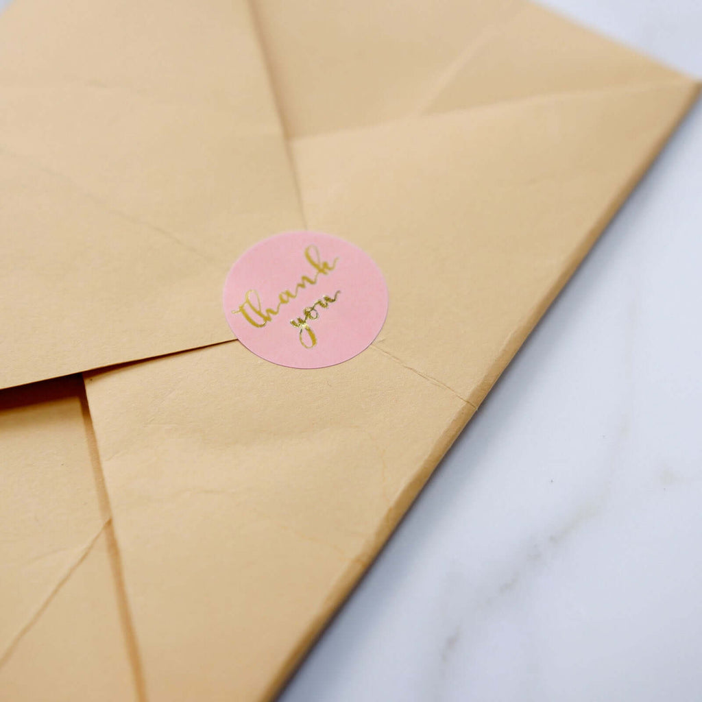 500Pcs 1" Thank You Gold Foil Text On Pink Stickers Roll DÃ©cor, Labels and Seals For DIY Envelope - Round
