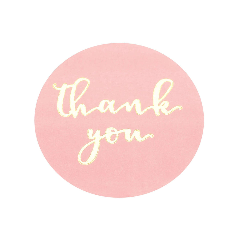 500Pcs 1" Thank You Gold Foil Text On Pink Stickers Roll DÃ©cor, Labels and Seals For DIY Envelope - Round