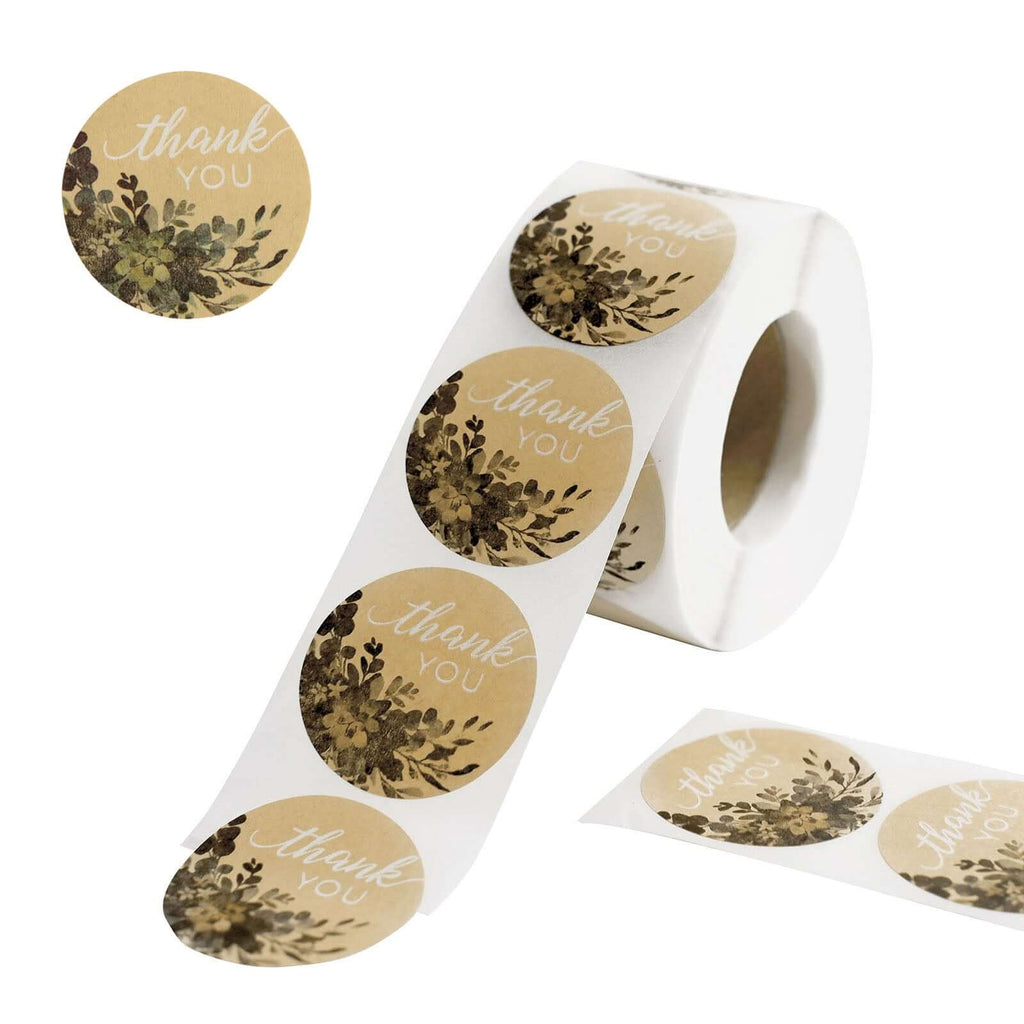 500Pcs 1.5" Thank You White Text With Natural Greenery Stickers Roll DÃ©cor Labels and Seals for DIY Envelope - Round