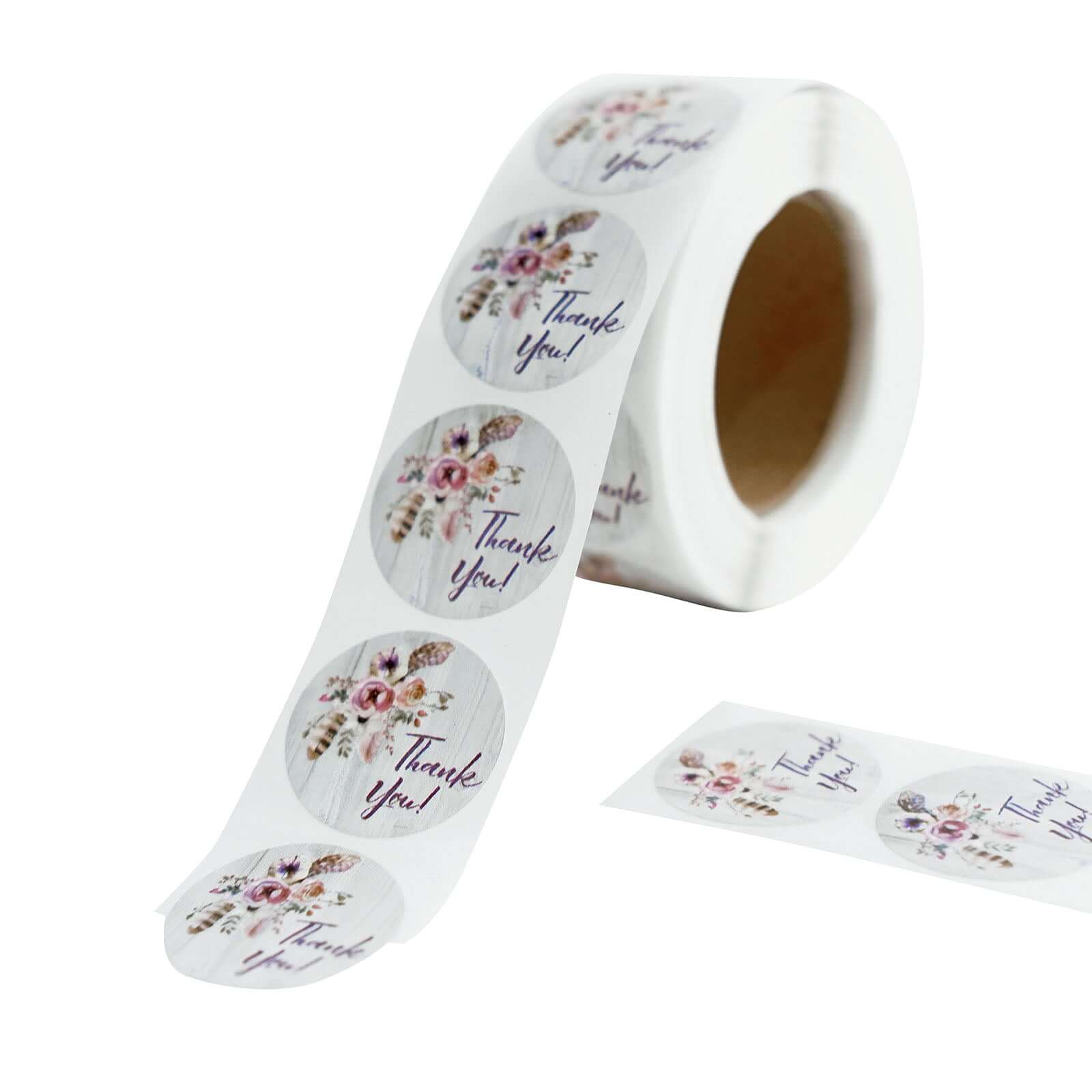 500Pcs 1" Thank You Rustic Floral Boho Chic Stickers Roll, Labels For DIY Envelope Seal - Round