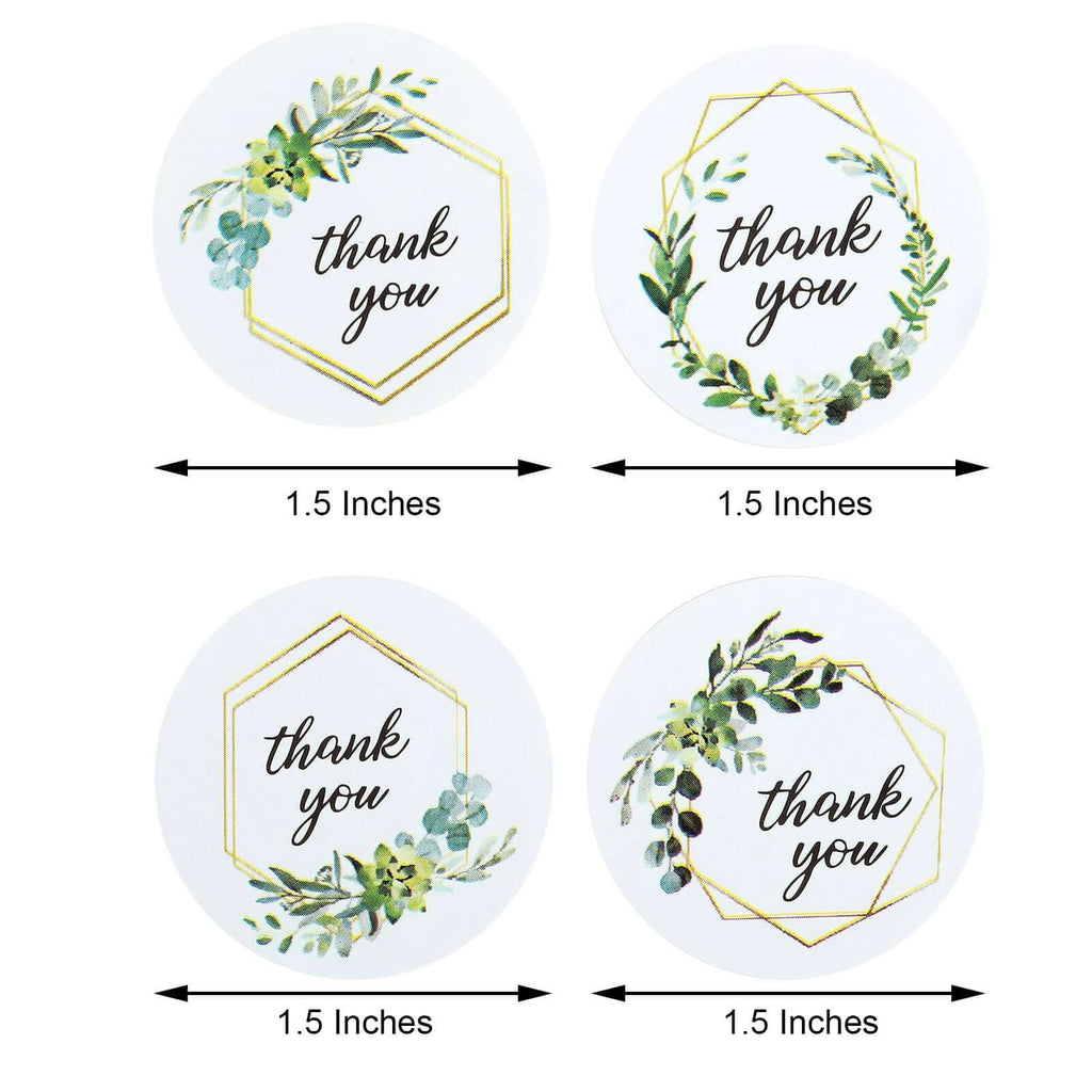 500Pcs 1.5" Thank You Gold and Green Leaf Frame Stickers Roll DÃ©cor, Labels and Seals For DIY Envelope - Round