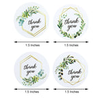 500Pcs 1.5" Thank You Gold and Green Leaf Frame Stickers Roll DÃ©cor, Labels and Seals For DIY Envelope - Round