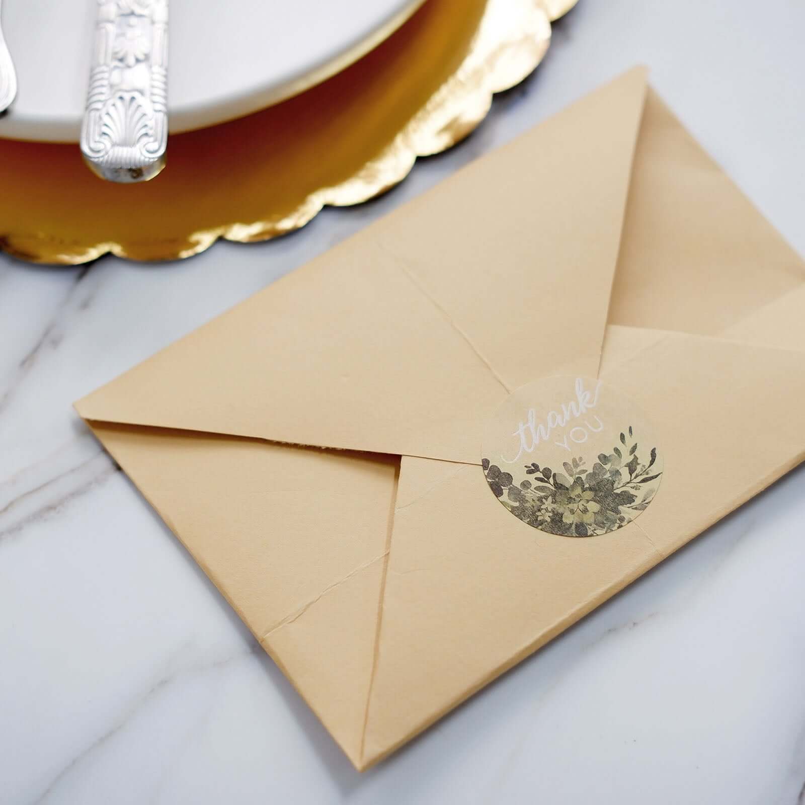 500Pcs 1.5" Thank You White Text With Natural Greenery Stickers Roll DÃ©cor Labels and Seals for DIY Envelope - Round