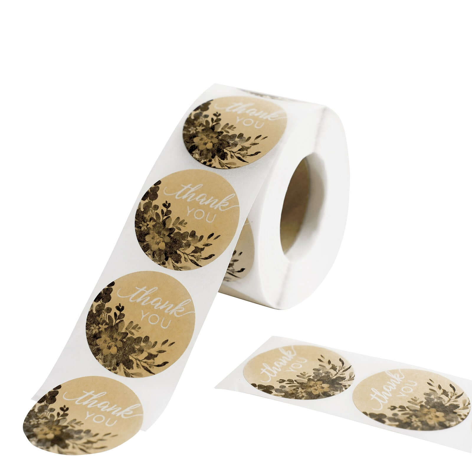 500Pcs 1.5" Thank You White Text With Natural Greenery Stickers Roll DÃ©cor Labels and Seals for DIY Envelope - Round