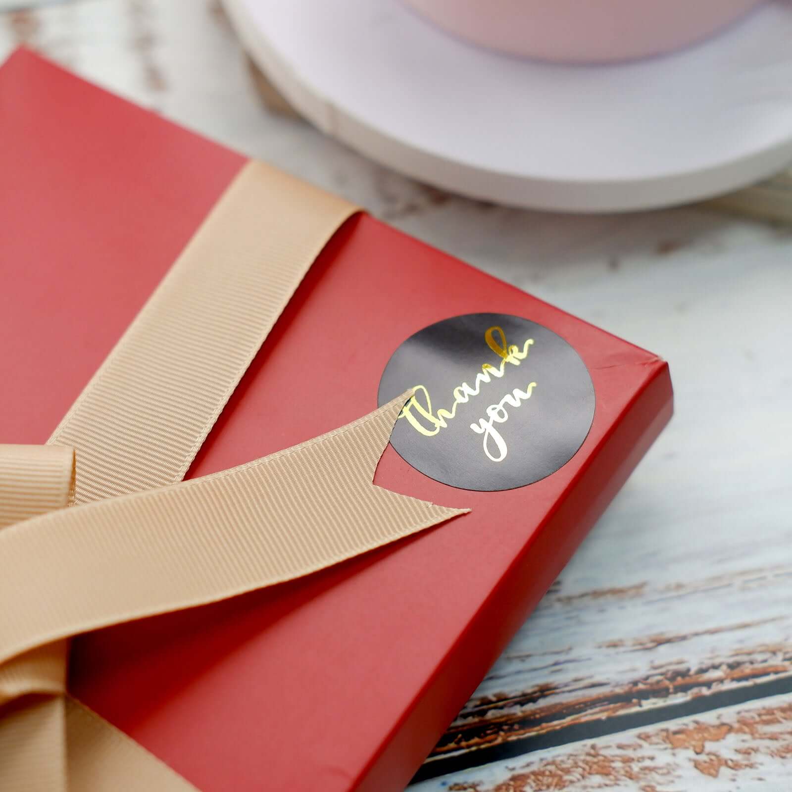 500Pcs 1.5" Thank You Gold Foil Text On Black Stickers Roll DÃ©cor Labels and Seals for DIY Envelope - Round
