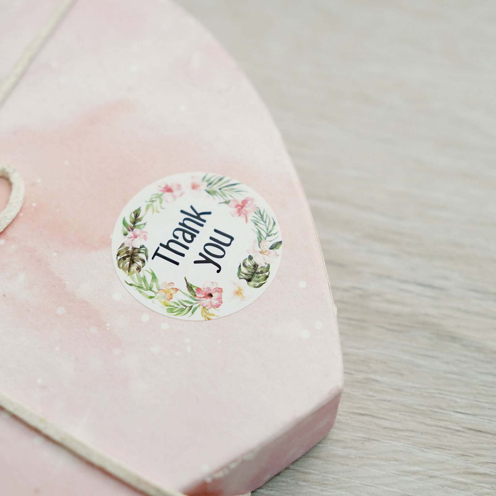 500Pcs 1.5" Thank You Black Print and Floral Design Stickers Roll, DIY Envelope Seal Labels - Round Assorted Designs