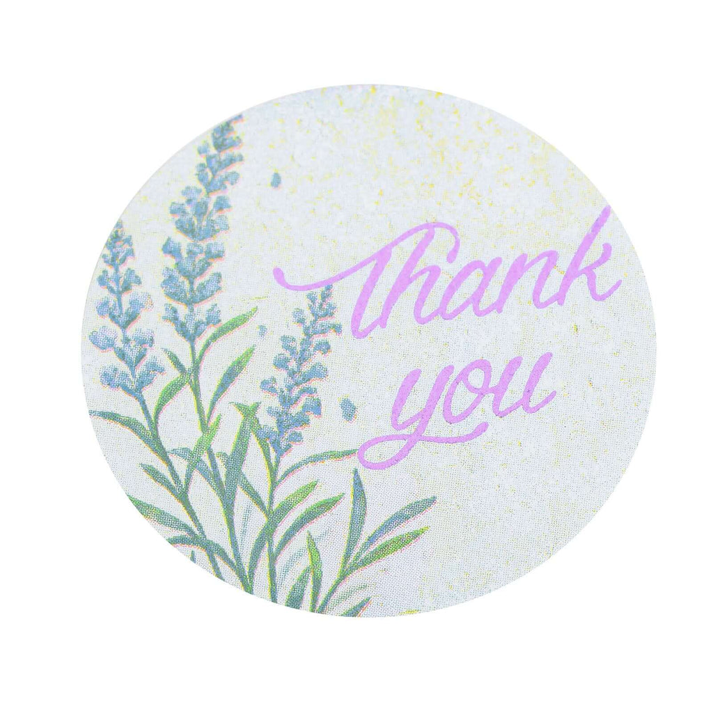500Pcs 1.5" Thank You Purple Lavender Print Stickers Roll, Labels For DIY Envelope Seals - Round