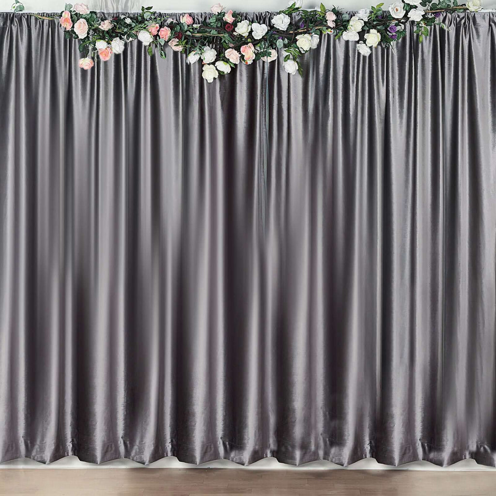 Charcoal Gray Crushed Velvet Backdrop Curtain â€“ 8ft x 8ft Event Drape with Rod Pocket, Privacy Panel for Photo Booths & Events