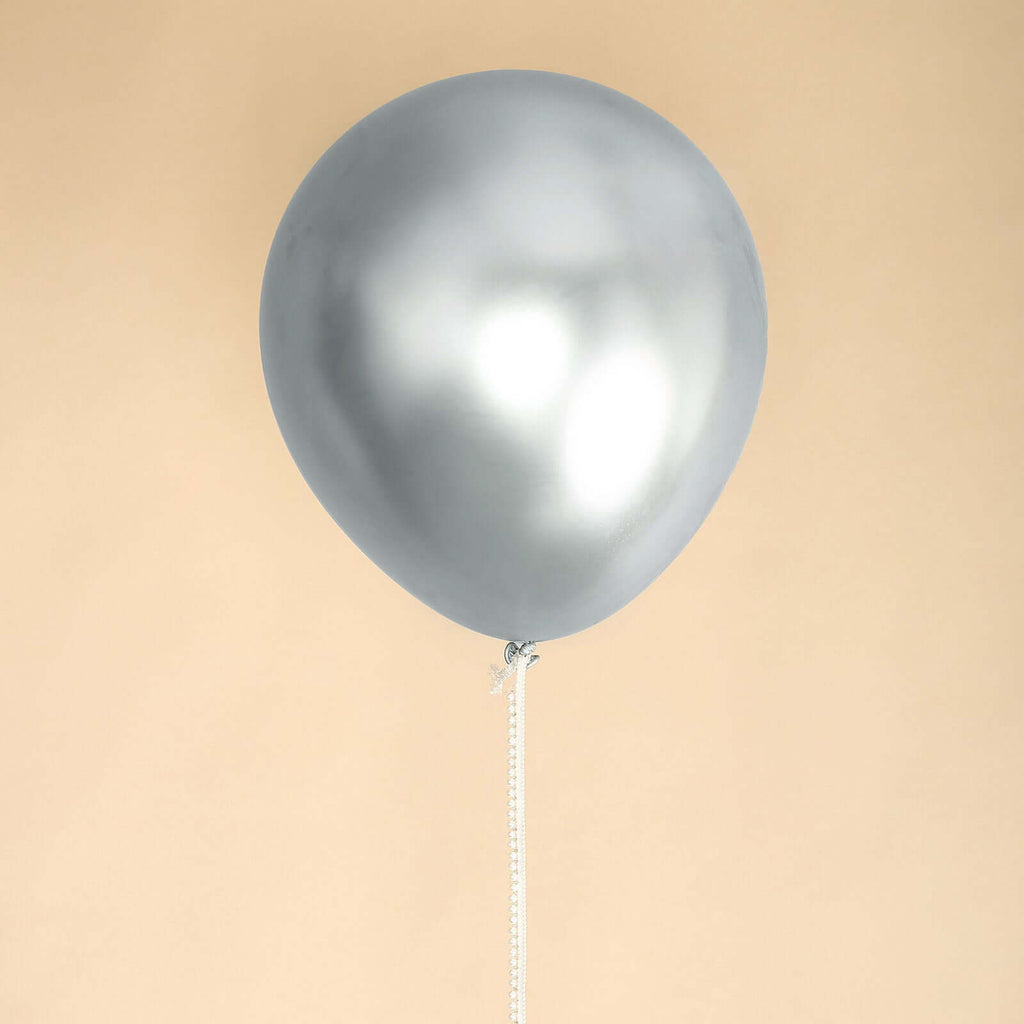5 Pack 18" Metallic Chrome Silver Latex Helium Air Party Balloons
