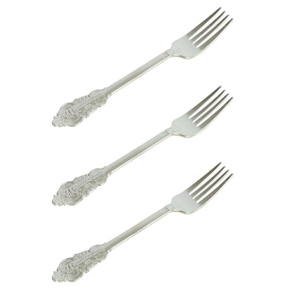 24-Pack Plastic Forks Baroque Style Metallic Silver - Heavy Duty Disposable Silverware 8"