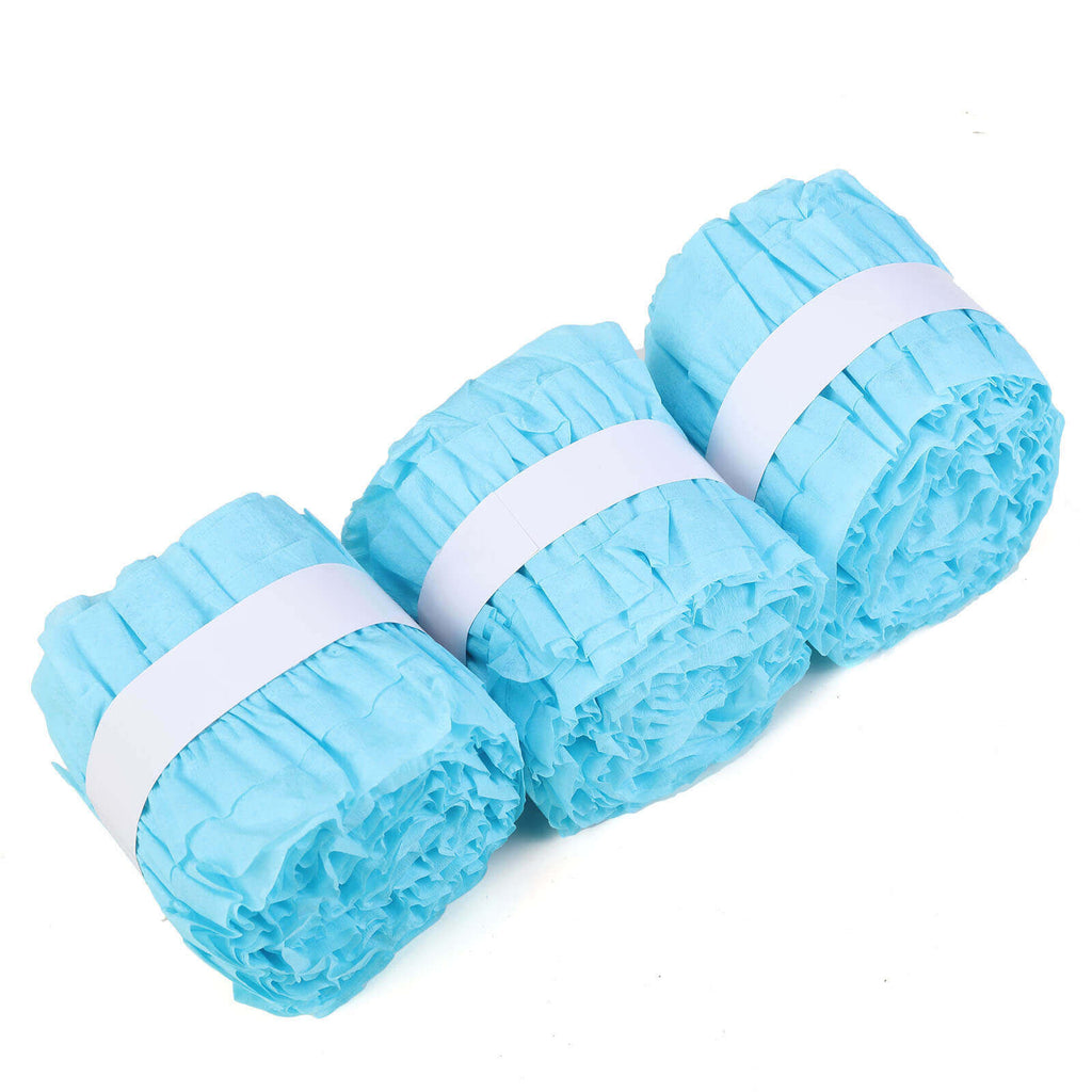 3 Pack 28ft Light Blue Ruffled Paper Streamer Rolls, Crepe Tissue Party Decorations