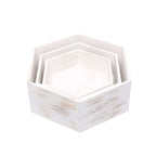 Set of 3 Wooden Dessert Display Boxes Whitewashed Hexagonal Design - Stackable Riser Cake Stand 9", 11", 13"