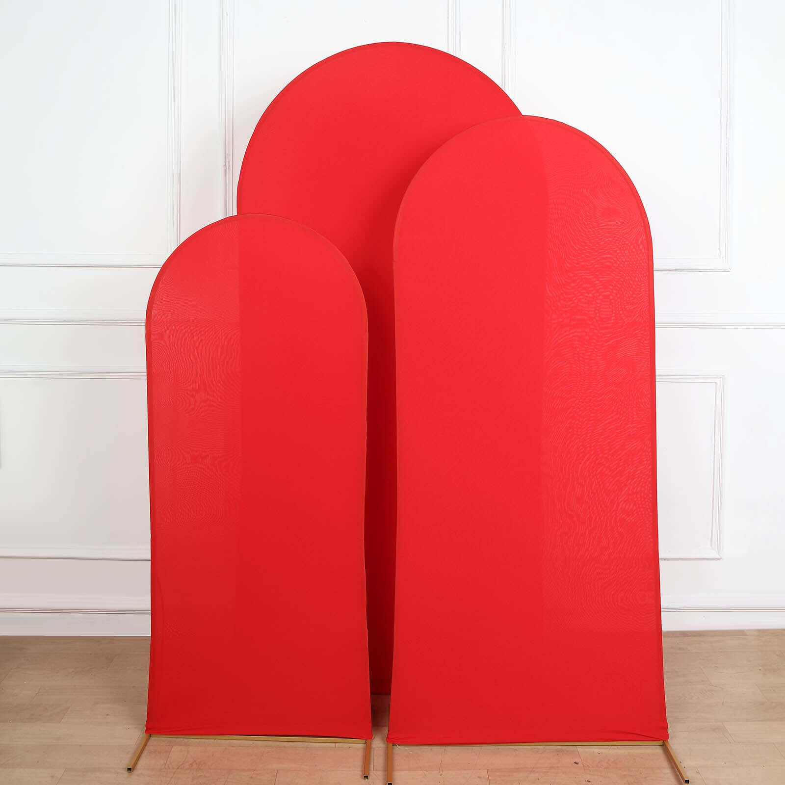 Set of 3 Matte Red Spandex Fitted Chiara Backdrop Stand Cover For Round Top Wedding Arch - 5ft, 6ft, 7ft