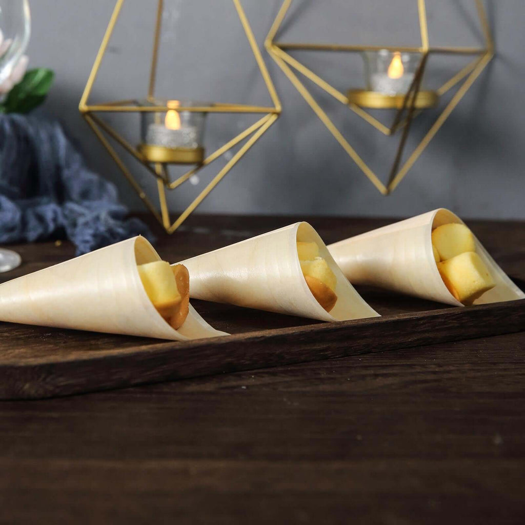 50-Pack Pine Wood Food Cones Eco Friendly Natural Disposable Design - 100% Biodegradable Tasting Serving Cones 6"