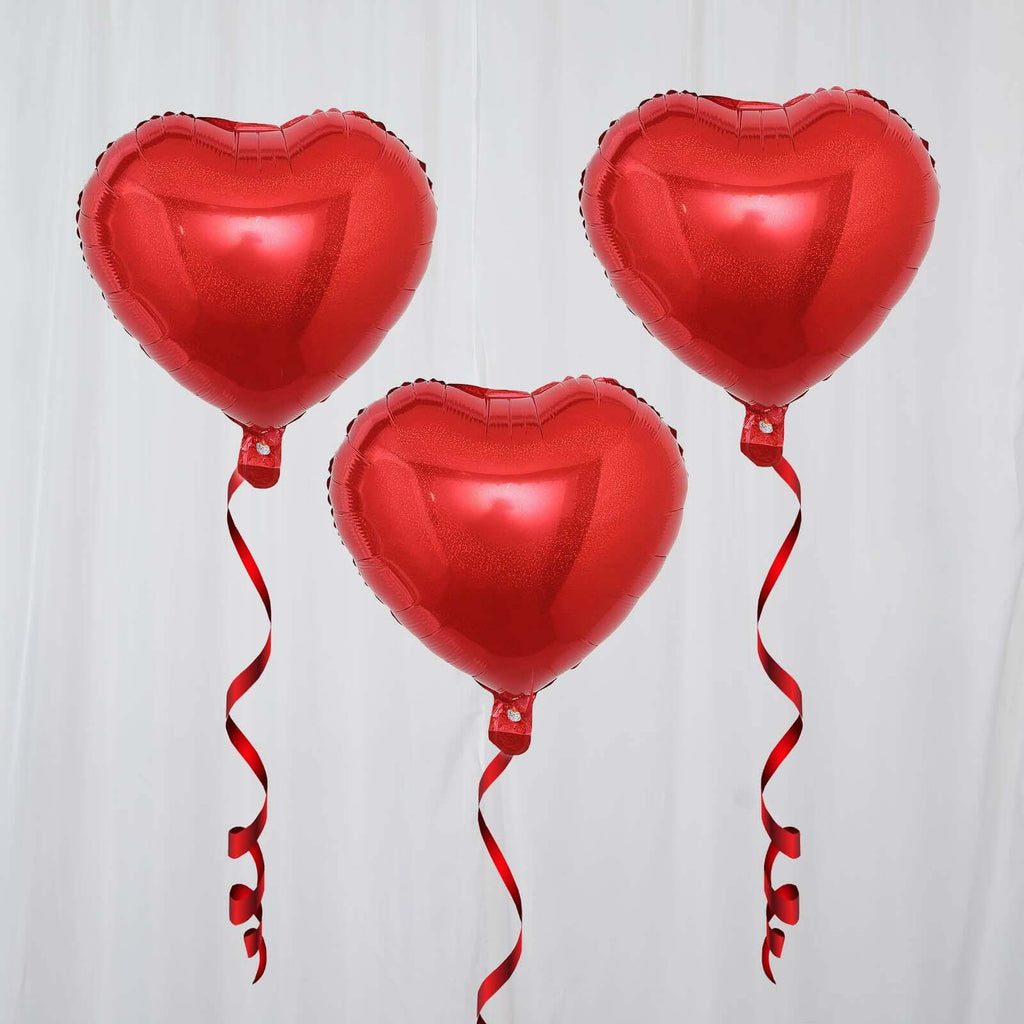 2 Pack 15" 4D Metallic Red Heart Mylar Foil Helium or Air Balloons