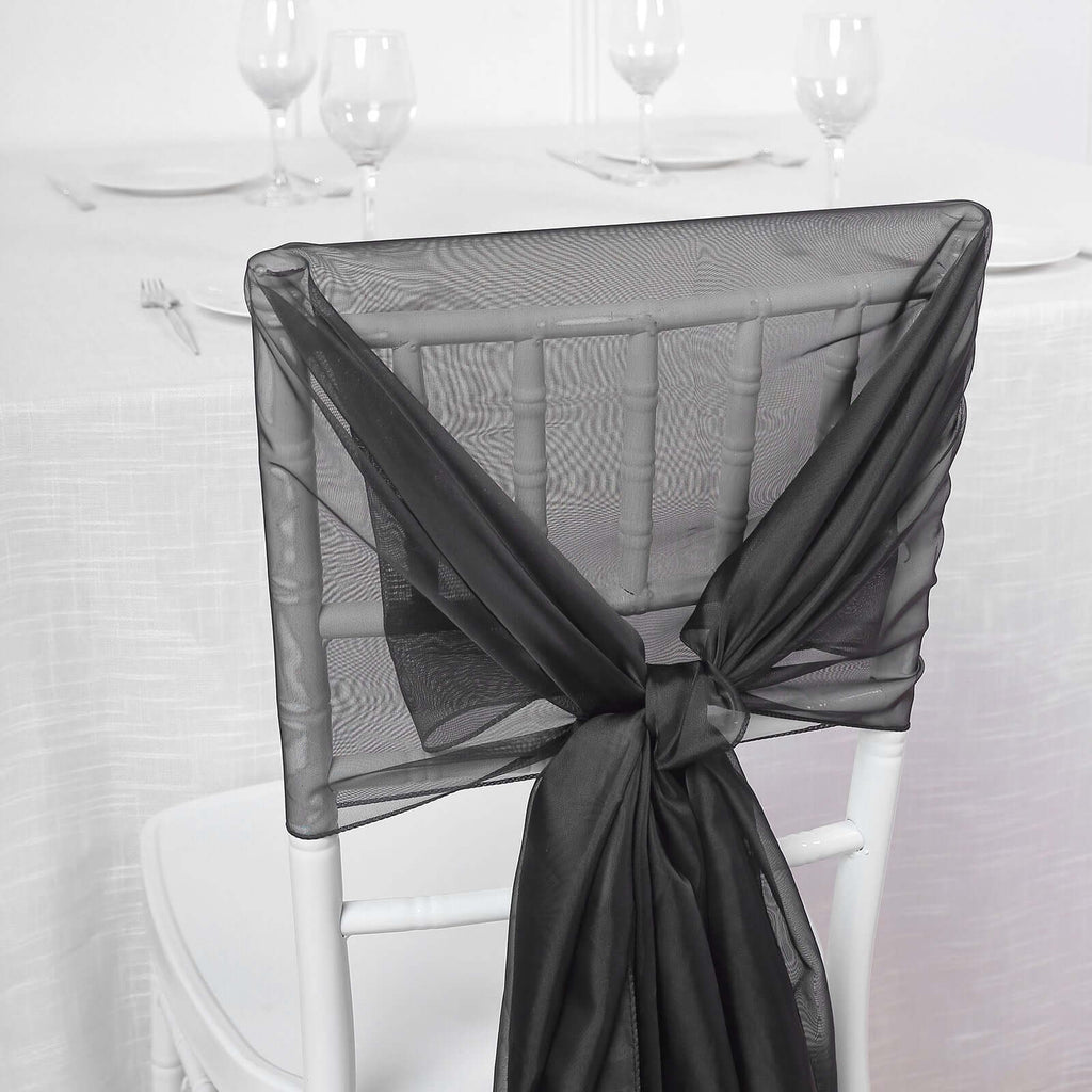 5 Pack Chiffon Chair Sashes Black - Soft & Lightweight Designer Chair Bows for Stylish DIY Chair Accents 22"x78"