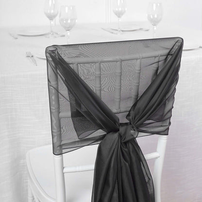 5 Pack Chiffon Chair Sashes Black - Soft & Lightweight Designer Chair Bows for Stylish DIY Chair Accents 22"x78"