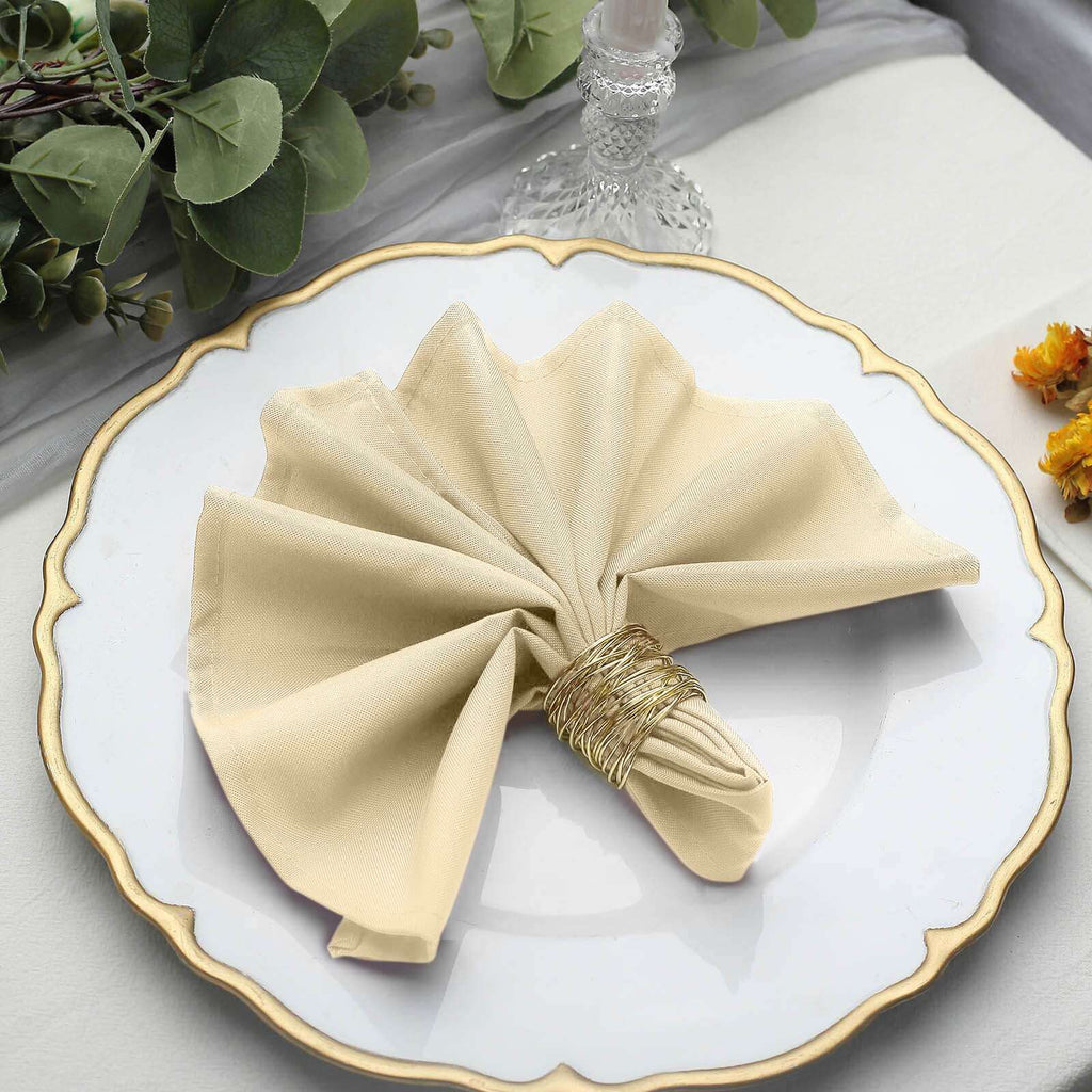 5 Pack Polyester 17"x17" Napkins Beige - Durable & Wrinkle Resistant Dinner Napkins