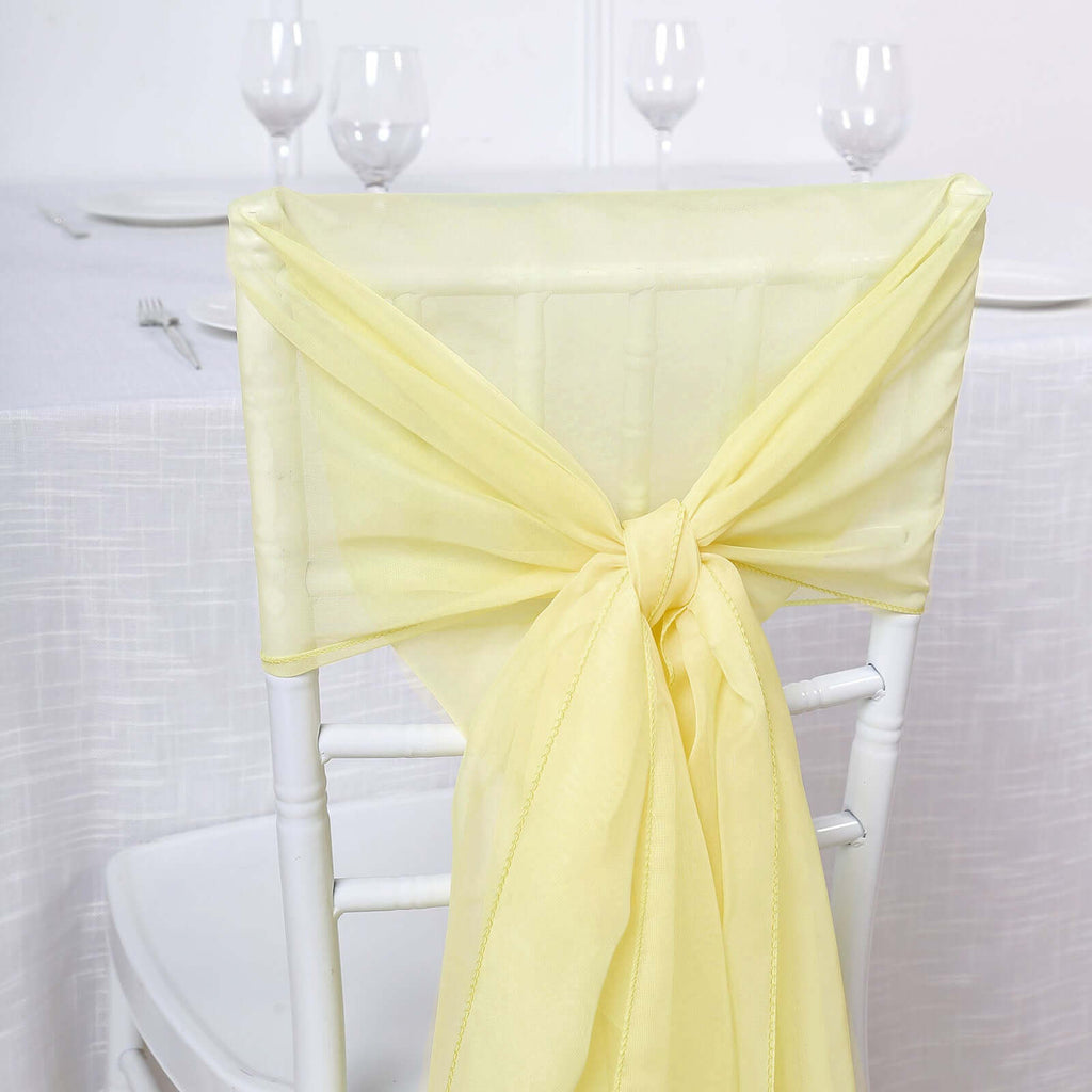 5 Pack Chiffon Chair Sashes Yellow - Soft & Lightweight Designer Chair Bows 22"x78"