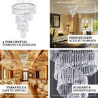 24" 4-Tier Acrylic Diamond Crystal Chandelier Hanging Pendant Lighting Chandelier